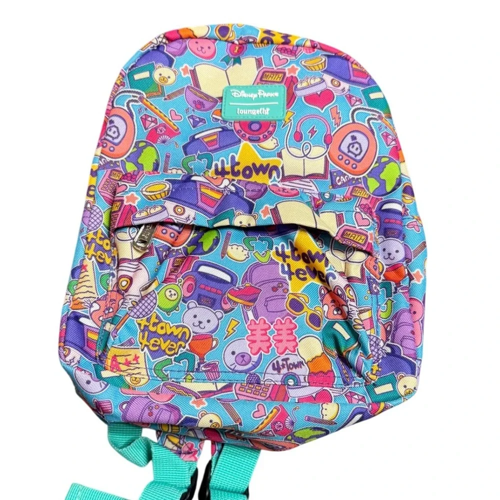 Disney Parks Loungefly‎ Turning Red 4 Town Canvas Mini Backpack Blue Multicolor